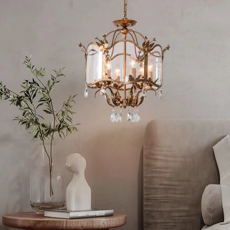 Affordable Retro Wrought Iron Glass Shade Candle Pendant Chandelier for Dining Room/Bedroom-MEET LIGHTING