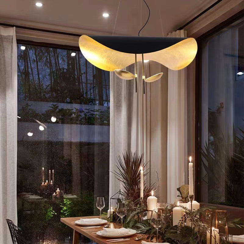 Designer Model Modern Art Hat Shape Gold Leaf Pendant Chandelier for Living/Dining Room-MEET LIGHTING