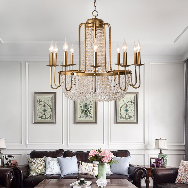 Vintage Crystal Pendant Candle Light in Antique Gold Finish Chandelier for Living Room/Bedroom-MEET LIGHTING