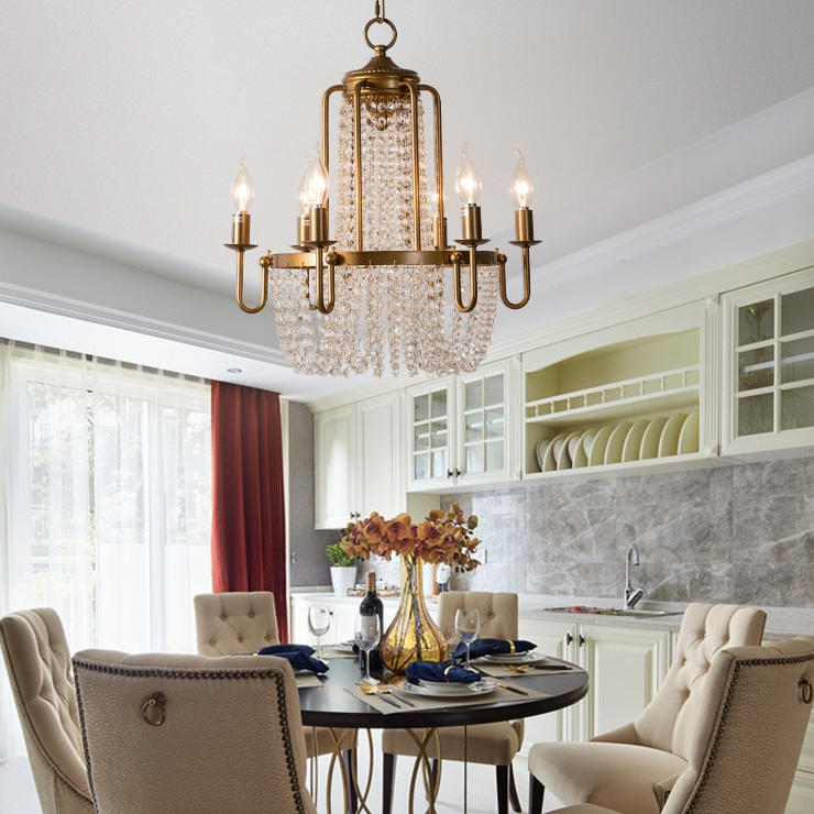 Vintage Crystal Pendant Candle Light in Antique Gold Finish Chandelier for Living Room/Bedroom-MEET LIGHTING