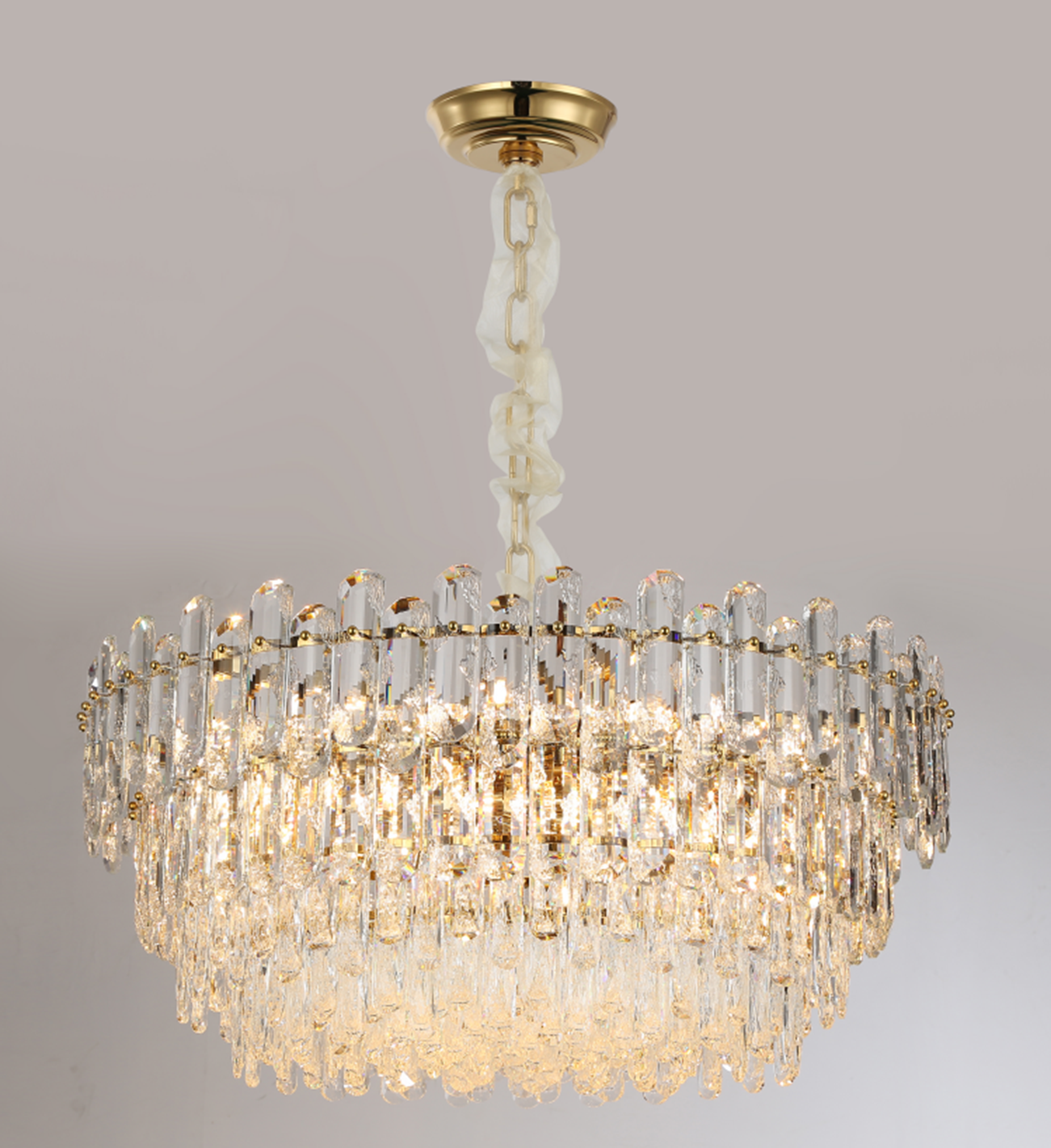 Light Luxury Round/Rectangular Clear Crystal Chandelier in Champagne Gold/Chrome Finish for Living/Dining Room/Bedroom-MEET LIGHTING