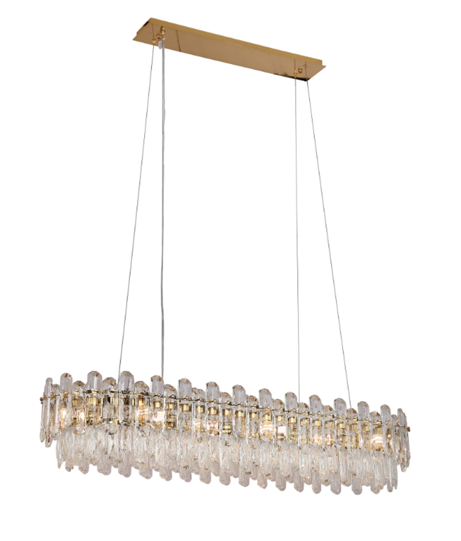 Light Luxury Round/Rectangular Clear Crystal Chandelier in Champagne Gold/Chrome Finish for Living/Dining Room/Bedroom-MEET LIGHTING