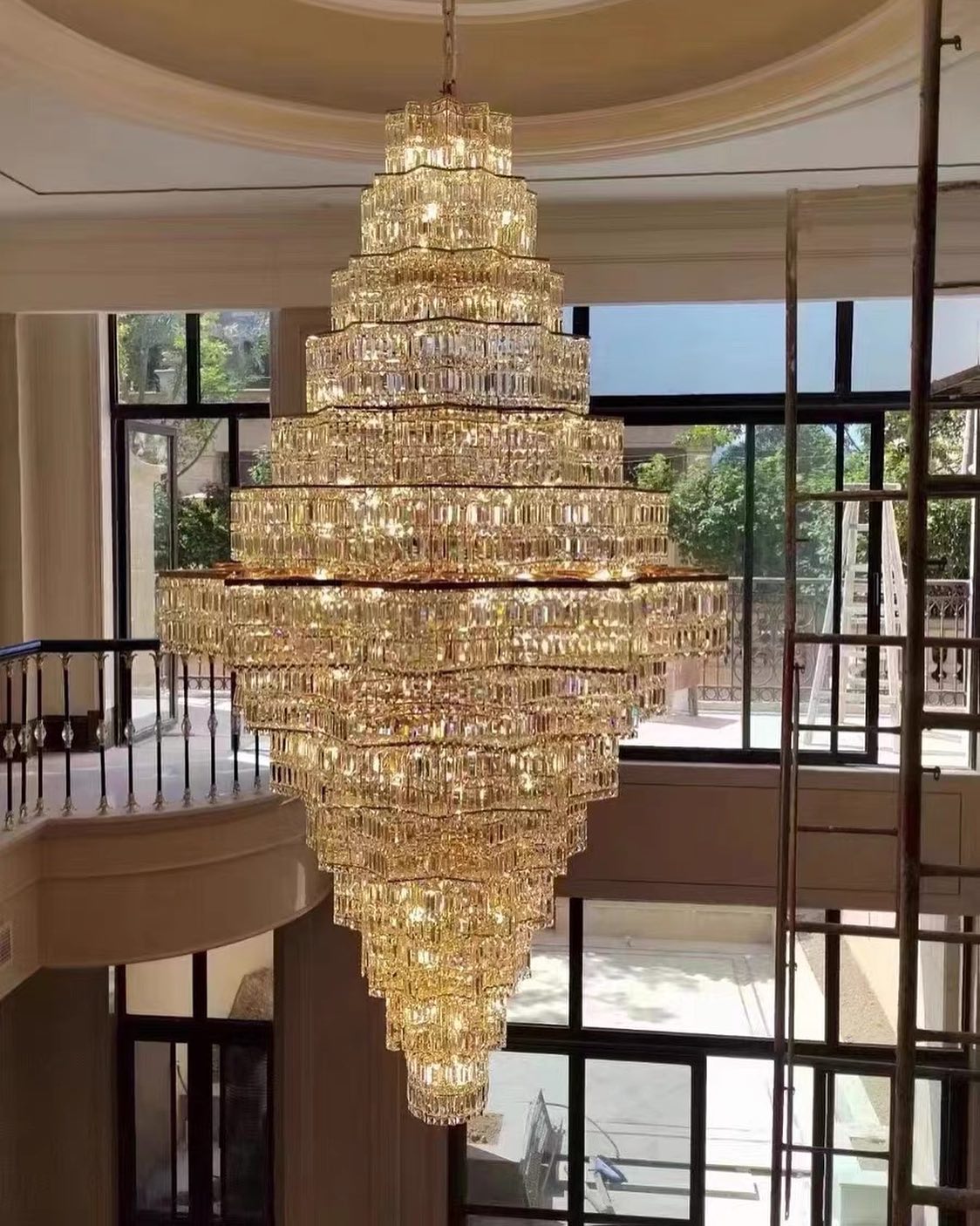 Extra Large Plaza Hall Multi-Tier Crystal Chandelier Foyer Living Room Staircase Ceiling Lighting Fixture In Chrome/ Silver Finish-MEET LIGHTING