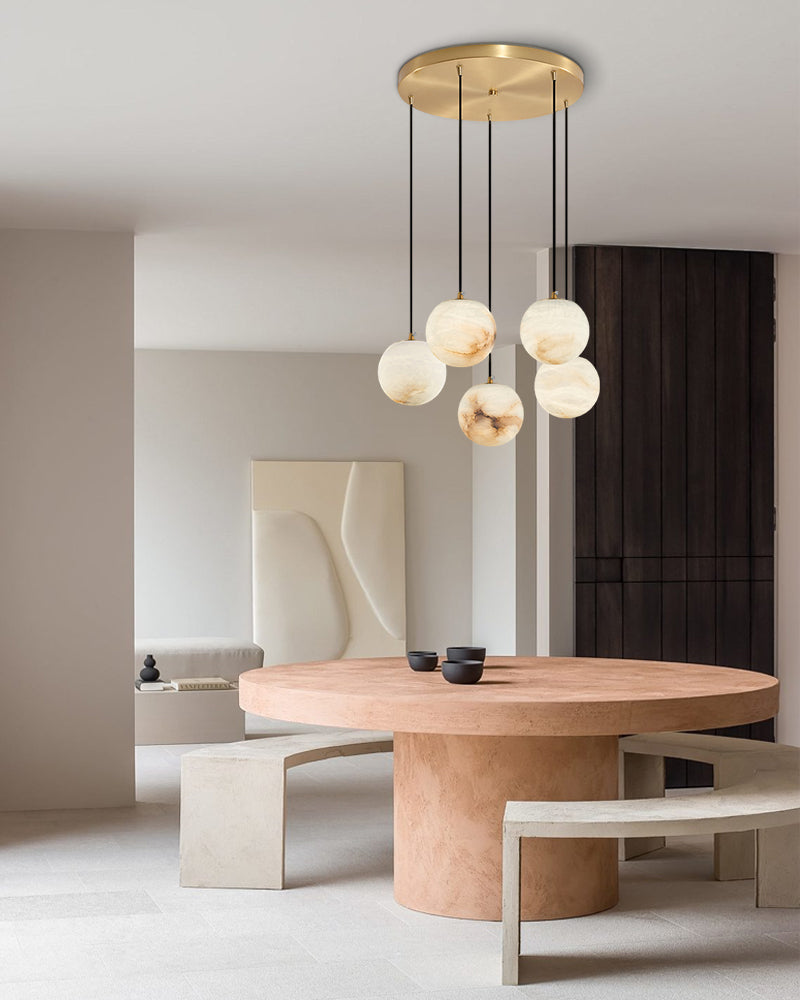 16-light round alabaster pendant lamp with cluster ceiling design for stair villa