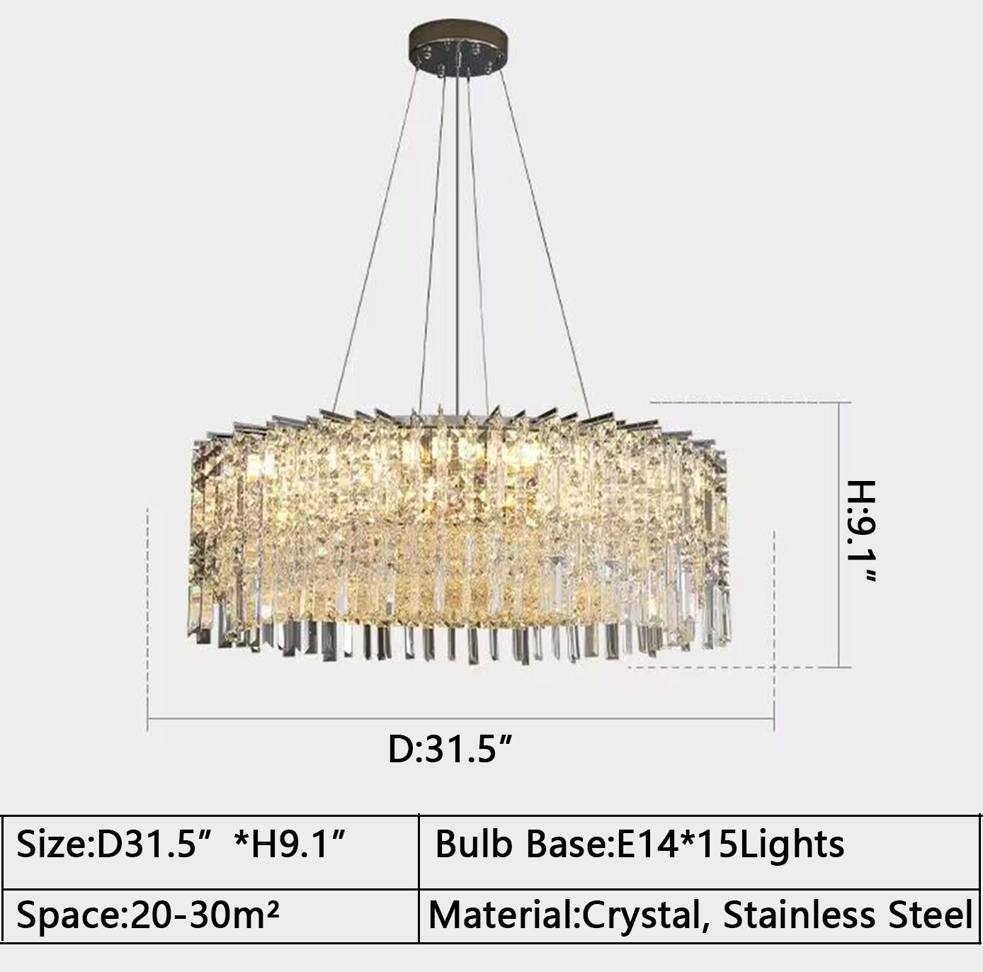 Chrome Silver Stylish Round Crystal Chandelier Modern Ceiling Pendant Light For Living Room/ Bedroom-MEET LIGHTING