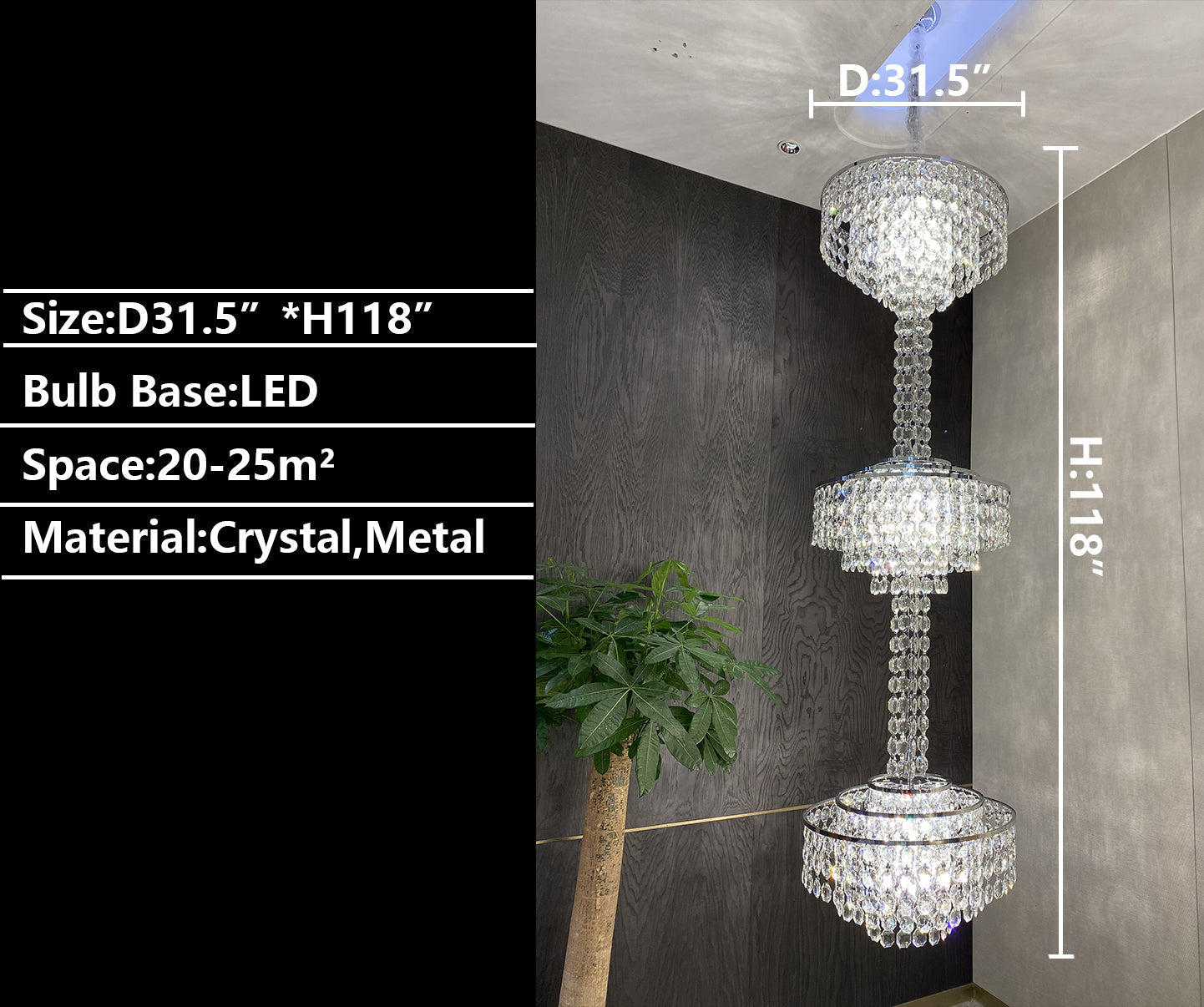 Modern French Elegant Oversized 3-tiered Silver Seashells Long Crystal Chandelier for Staircase-MEET LIGHTING