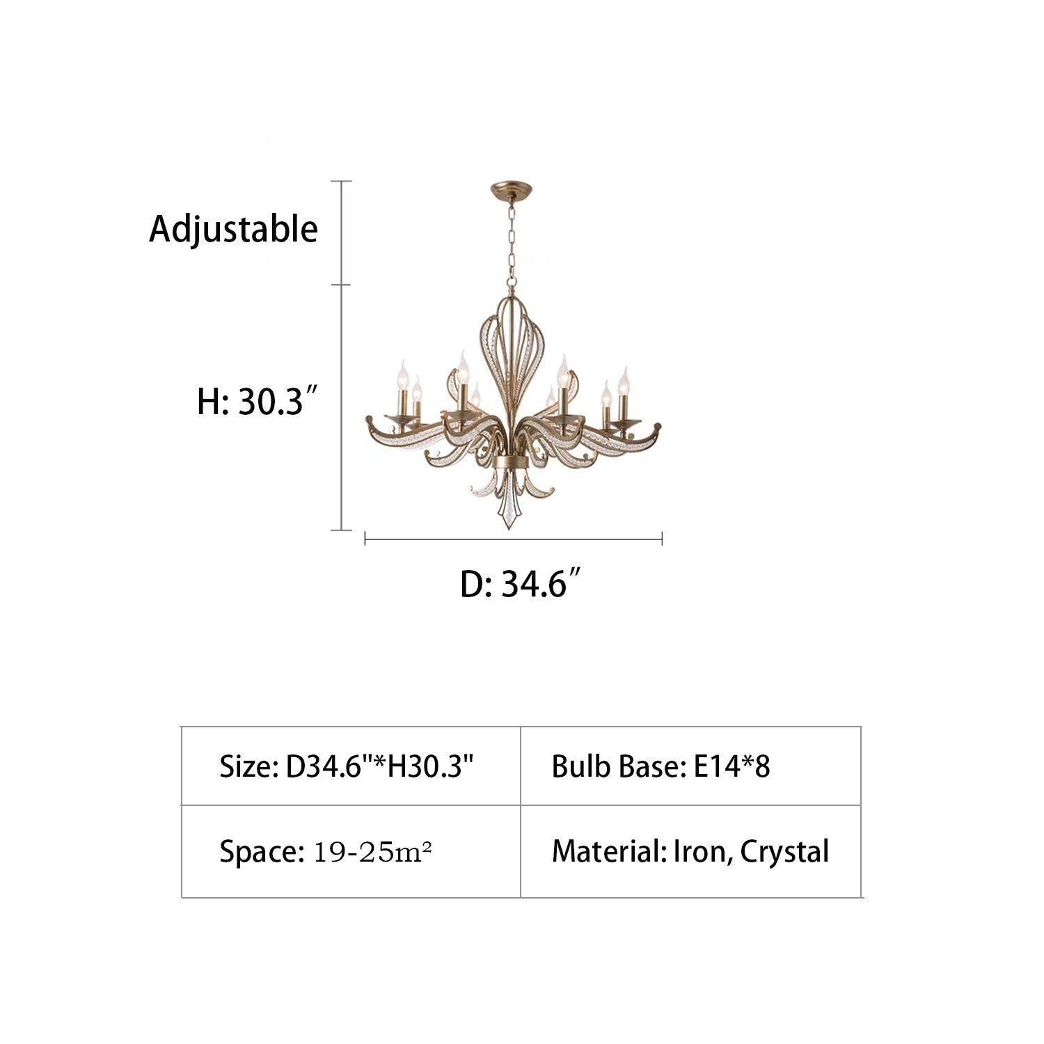 Vintage Style Silver Candle Chandelier for Living Room/Dining Room-MEET LIGHTING