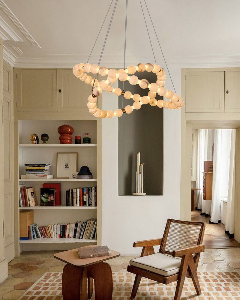 Pearl Alabaster Necklace Round Chandelier 20in 24in 31in 40in | Single Ring