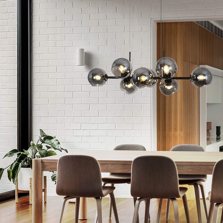 Modern Linear Smoky Gray Glass Globe Shade Chandelier for Dining Room/Kitchen Island-MEET LIGHTING