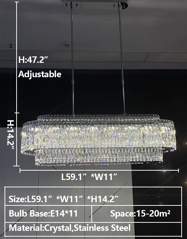 Stunning Modern Rectangle Ceiling Light Crystal Chandelier For Dining Table/Coffee Table/Living Room/Bedroom-MEET LIGHTING