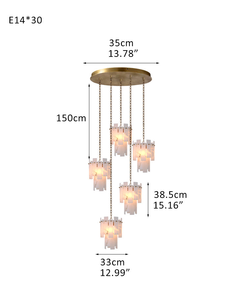 3/5/7-light Tired Alabaster marble Cluster Chandelier 13" with adjustable chain