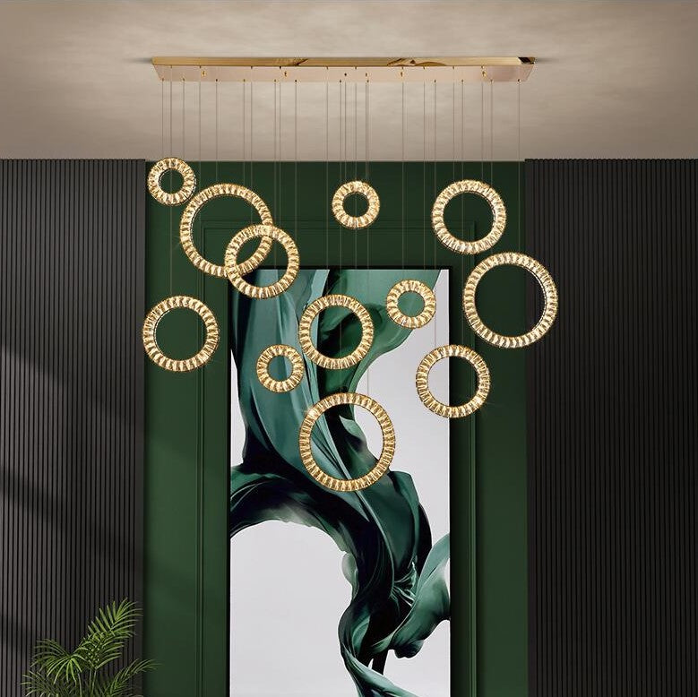 Modern Multi Gold Donuts Shape Crystal Chandelier Ring Round Light Fixture for Foyer Staircase/ Living Room/ Bar/ Hotel Lobby/ Entryway/ LOFT-MEET LIGHTING