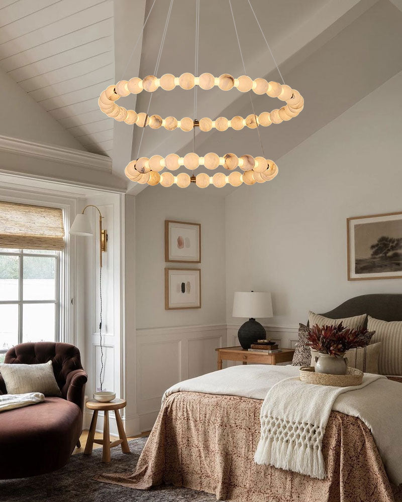 Pearl Alabaster Necklace Round Chandelier 20in 24in 31in 40in | Single Ring