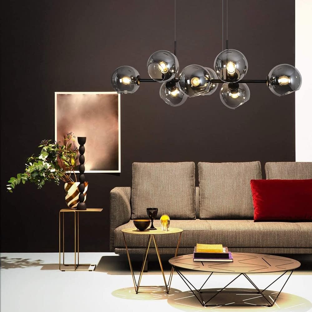 Modern Linear Smoky Gray Glass Globe Shade Chandelier for Dining Room/Kitchen Island-MEET LIGHTING