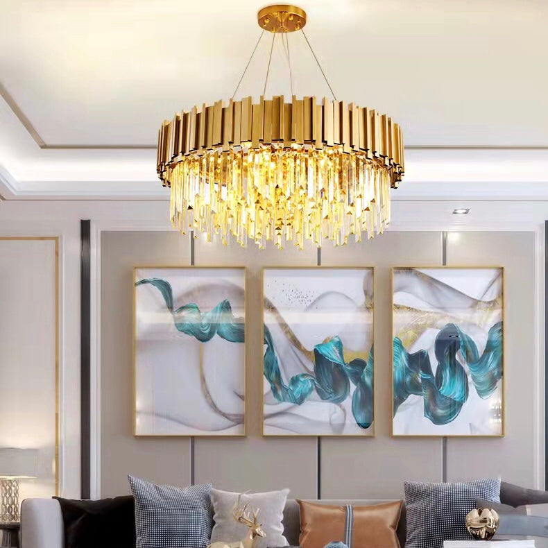 Gold/Silver Round Modern Tiered Metal Crystal Chandelier-MEET LIGHTING