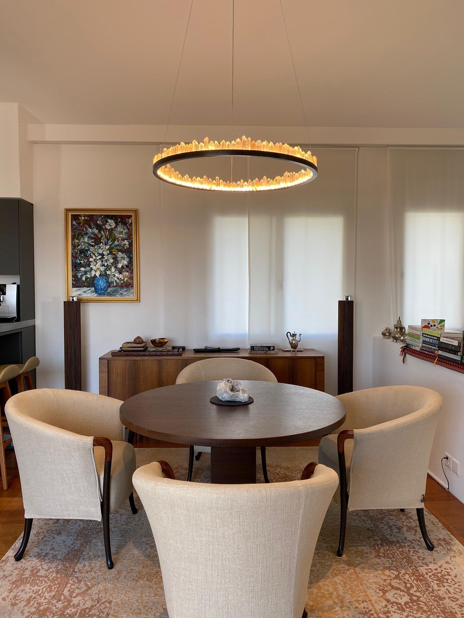 Modern Style Rings Brass & Natural Quartz Crystal Chandelier in Brass/Black Finish-MEET LIGHTING