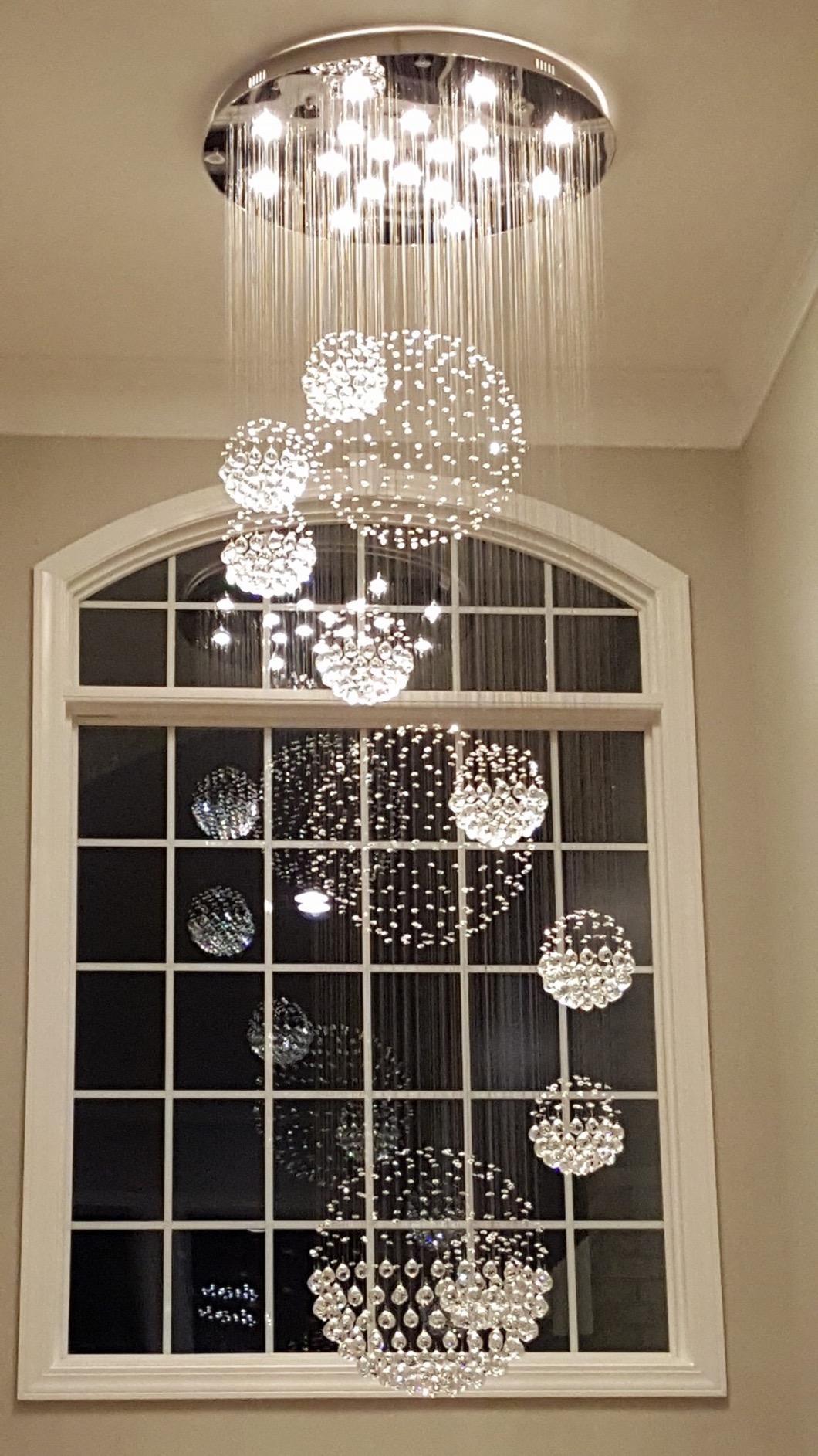 Stately Duplex Crystal Chandelier Spiral Raindrop Globe Shape Ceiling Hanging Light for Entryway/Staircase-MEET LIGHTING