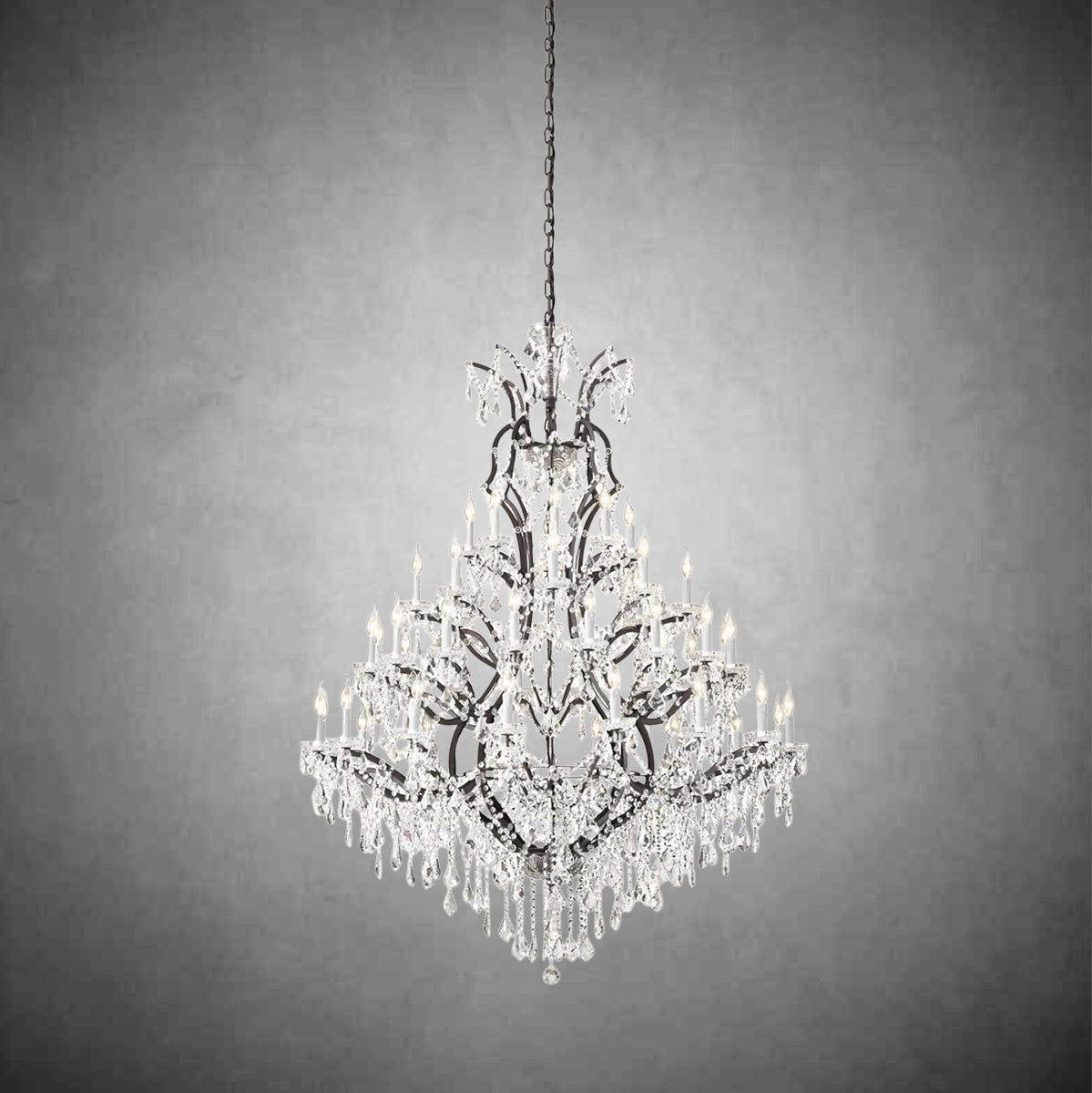 Elegant Rococo Iron Crystal Round Chandelier 60-inch Antiqued Brass