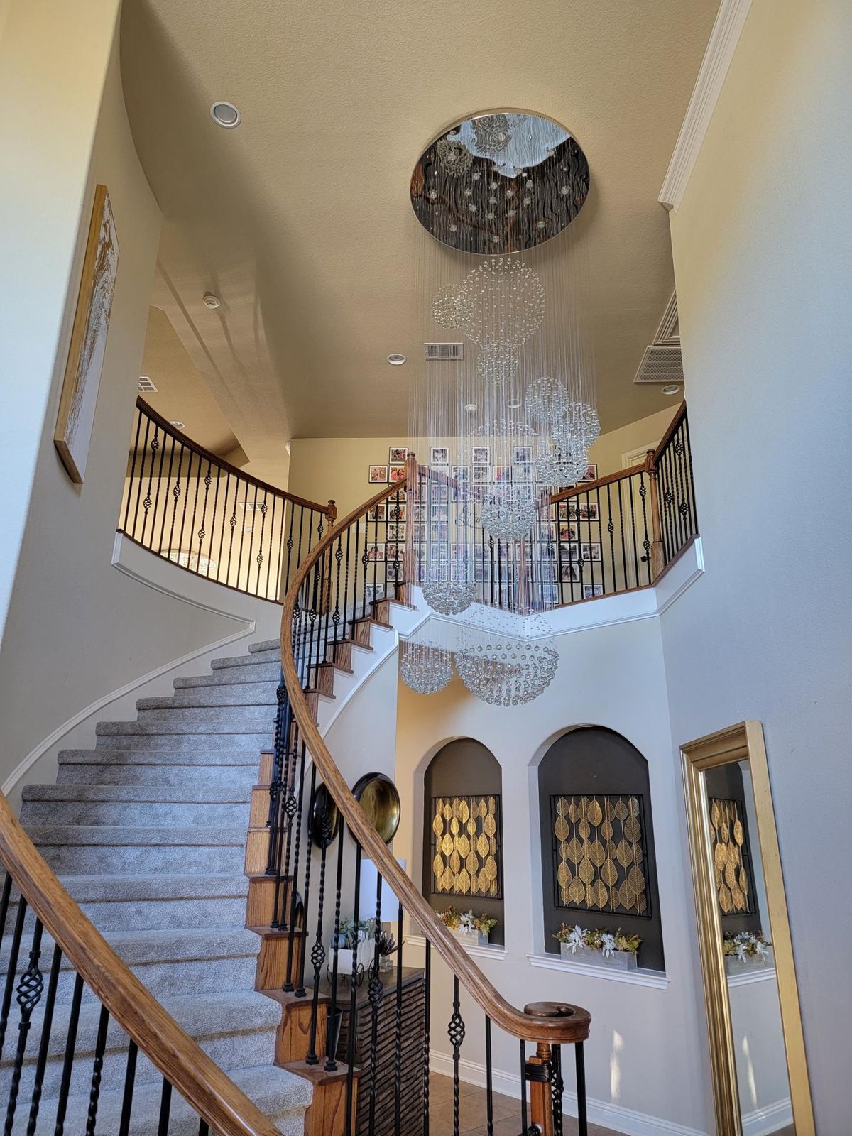 Stately Duplex Crystal Chandelier Spiral Raindrop Globe Shape Ceiling Hanging Light for Entryway/Staircase-MEET LIGHTING