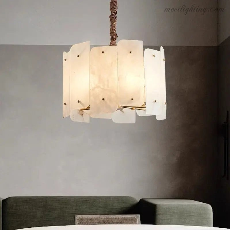Alabaster Brass Dining Room Round Chandelier-MEET LIGHTING