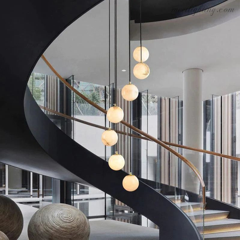 Alabaster Globe Wavy Chandelier-MEET LIGHTING