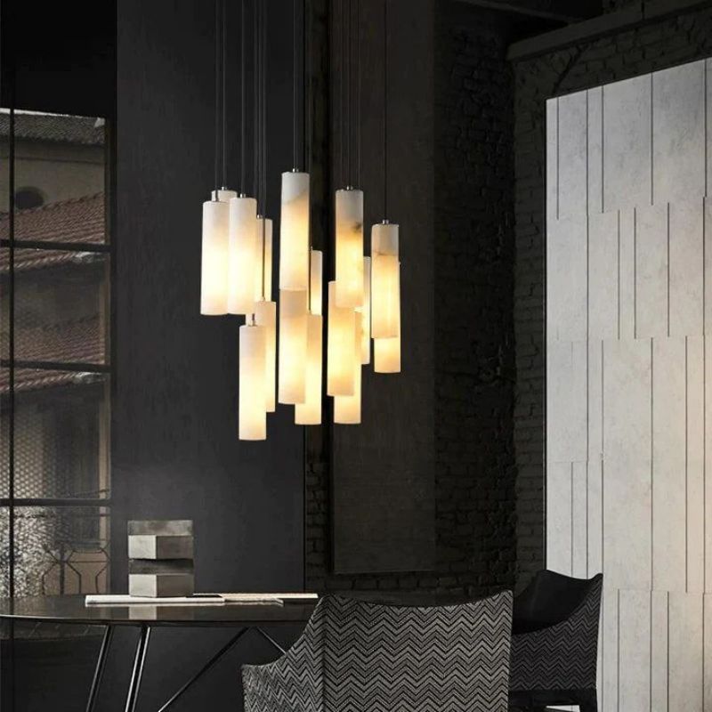 Alabaster Modern Cylindrical Round Chandelier 79"H-MEET LIGHTING