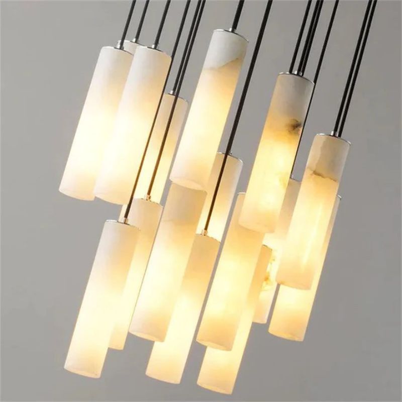 Alabaster Modern Cylindrical Round Chandelier 79"H-MEET LIGHTING