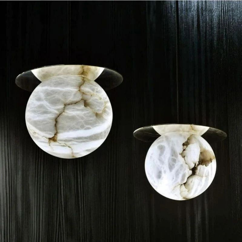 Alabaster Sphere Pendant Light Above Bed-Meet Lighting