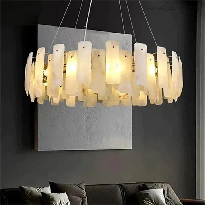 Alabaster Square Sheet Round Chandelier-MEET LIGHTING