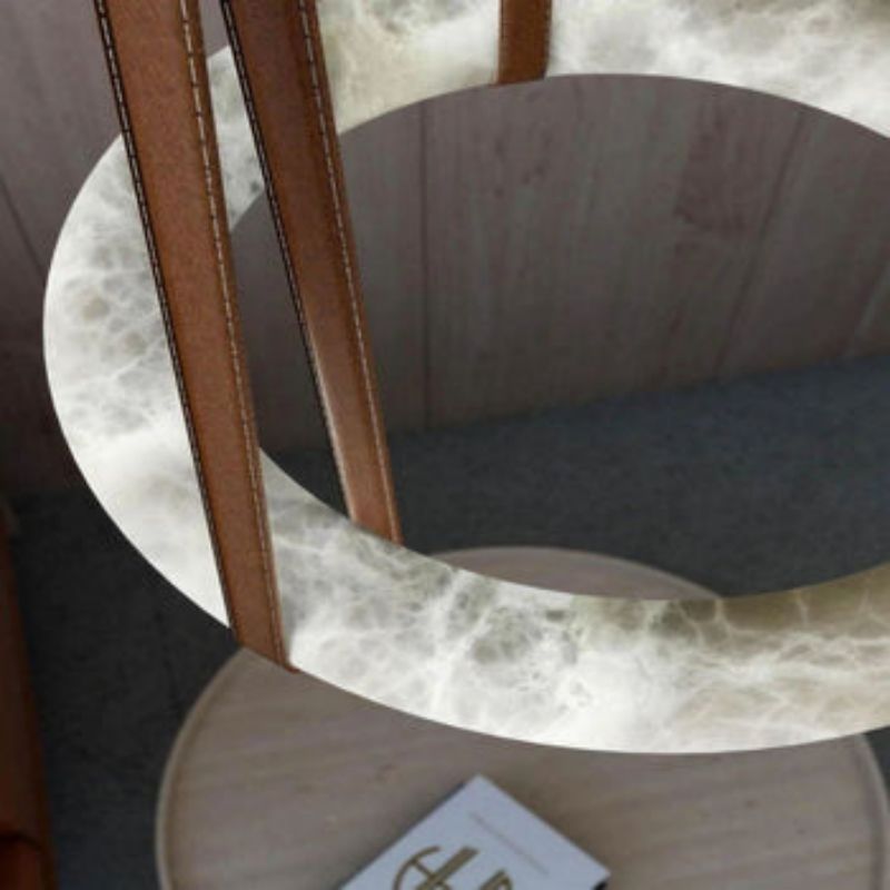 Olsa Alabaster Ring Round Pendant Chandelier, Modern Leather Strip Chandelier-MEET LIGHTING