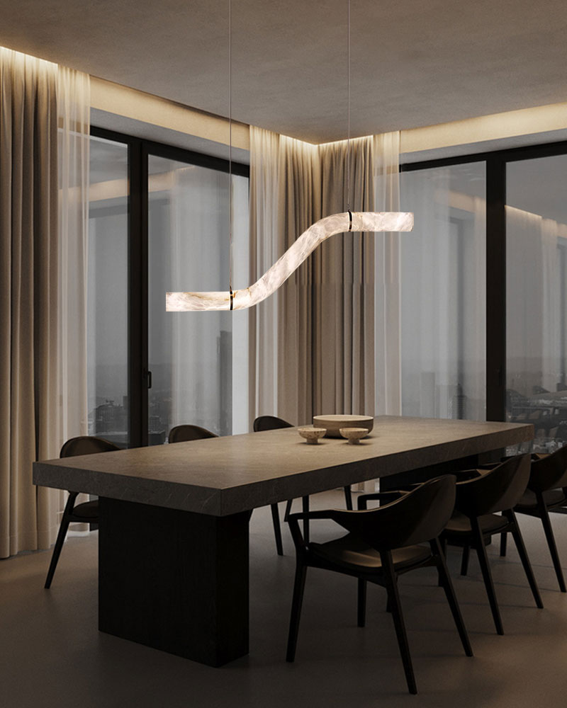 LED Linear Creative white Alabaster large copper Chandelier with straight/curved shape