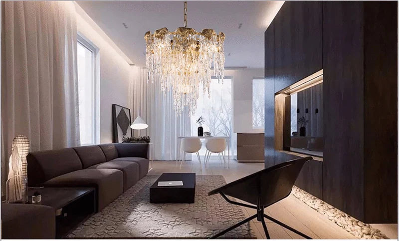 Aletta Melting Drop Crystal Glass Round Chandelier-MEET LIGHTING