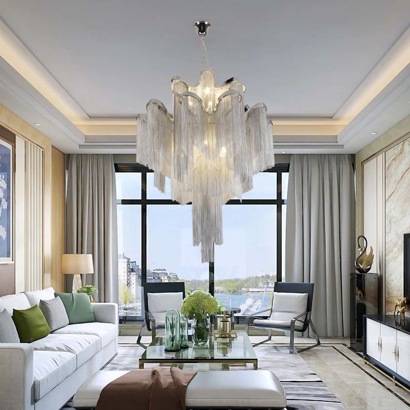 Baucis Aluminum Chain Tassel Chandelier-MEET LIGHTING