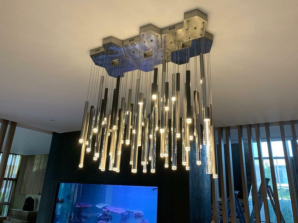 Bellini Square Tri-Tone Tubular Pendant Light Chandelier-MEET LIGHTING