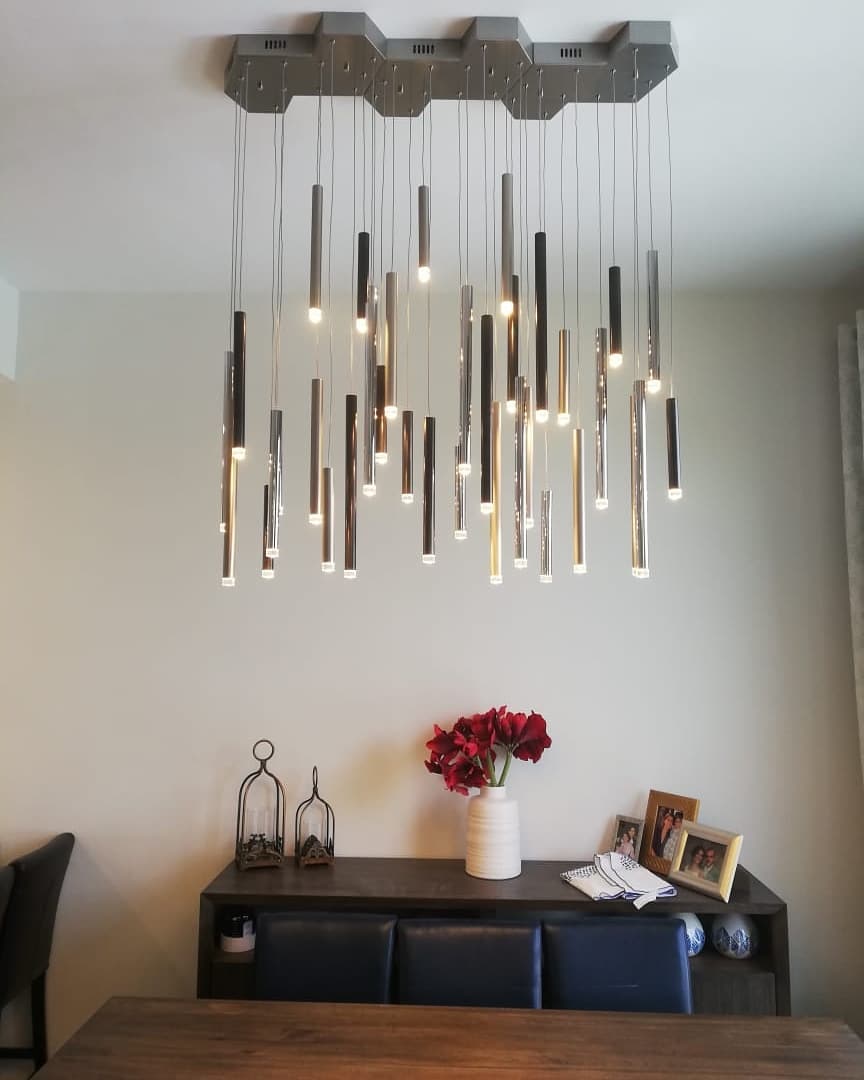 Bellini Square Tri-Tone Tubular Pendant Light Chandelier-MEET LIGHTING
