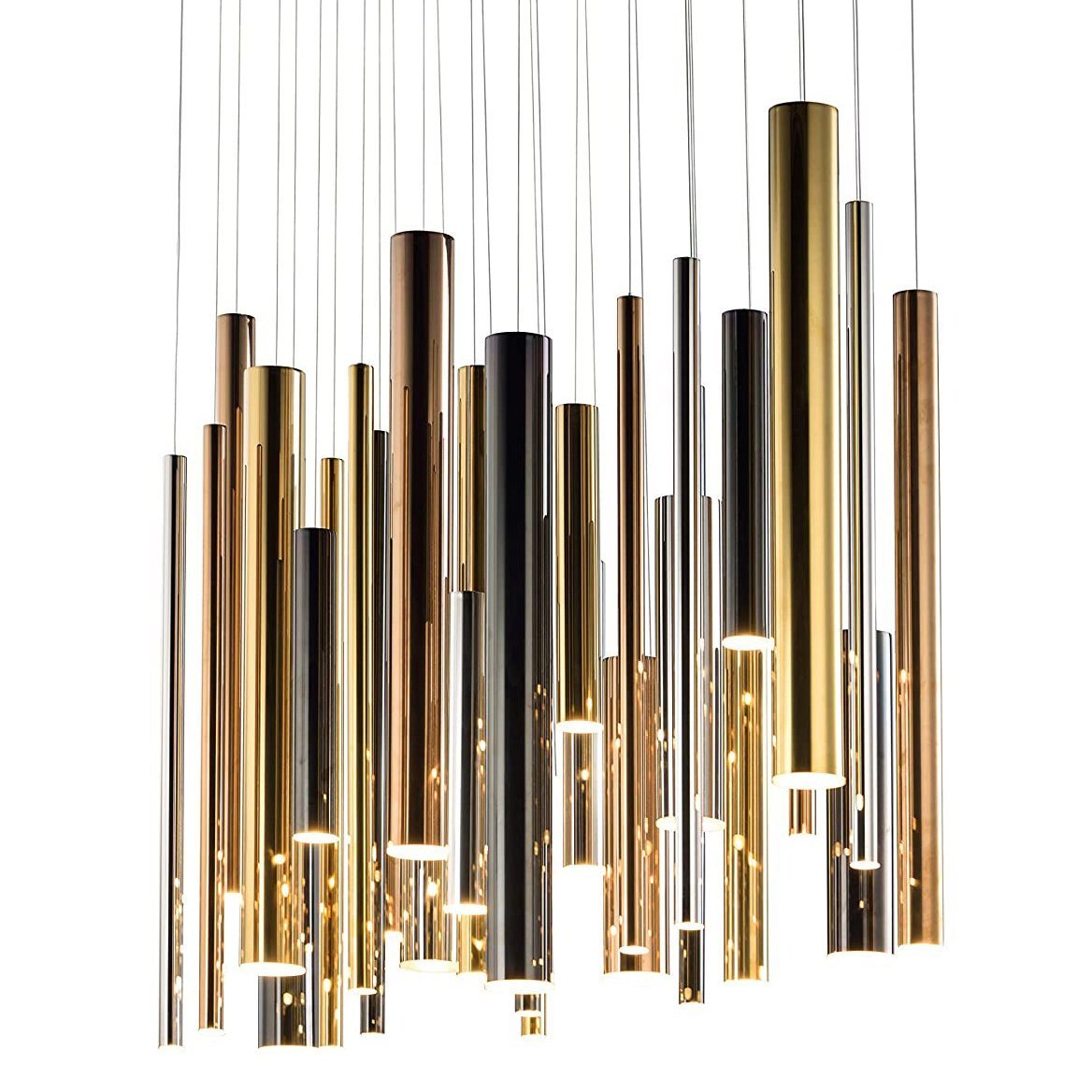 Bellini Square Tri-Tone Tubular Pendant Light Chandelier-MEET LIGHTING