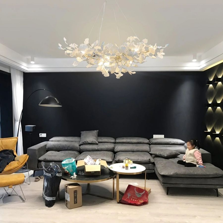 Boat-Shaped Ceramic Ginkgo Leaf Chandelier-MEET LIGHTING