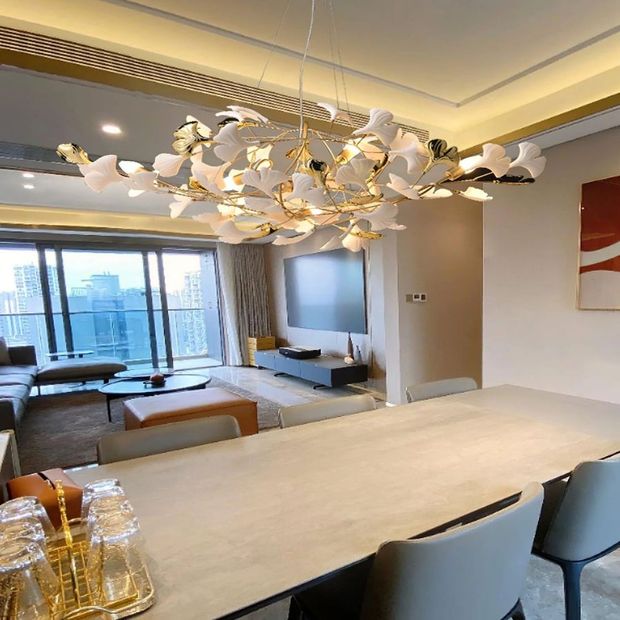 Boat-Shaped Ceramic Ginkgo Leaf Chandelier-MEET LIGHTING