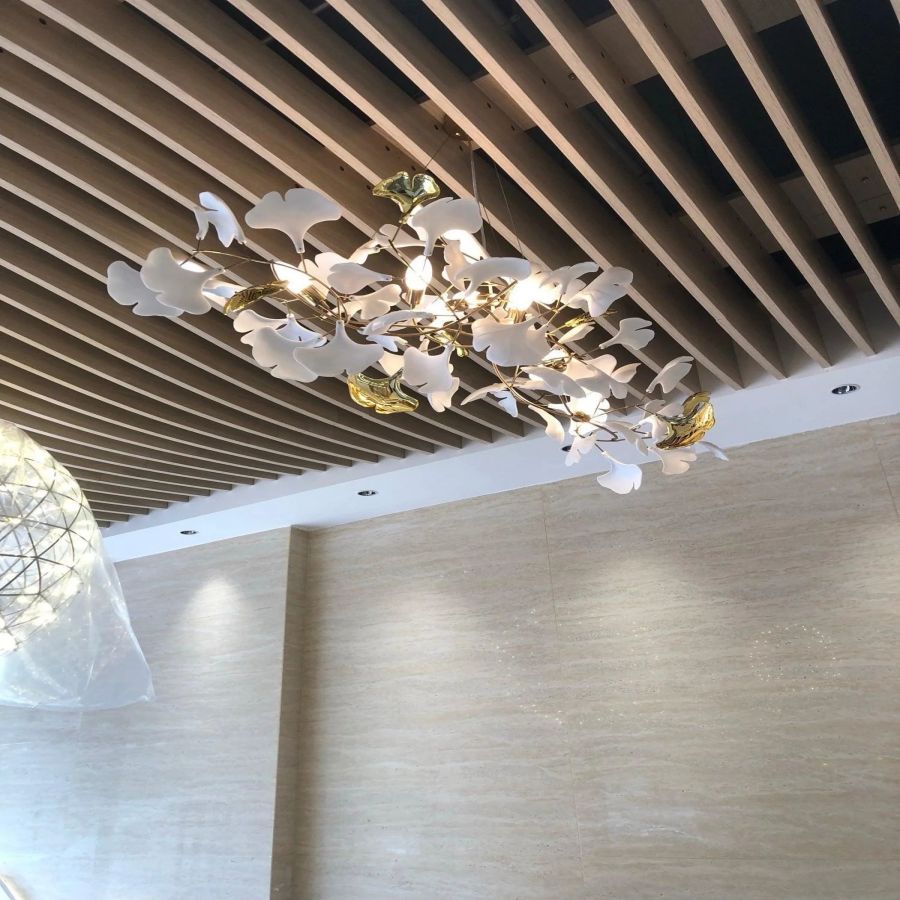 Boat-Shaped Ceramic Ginkgo Leaf Chandelier-MEET LIGHTING