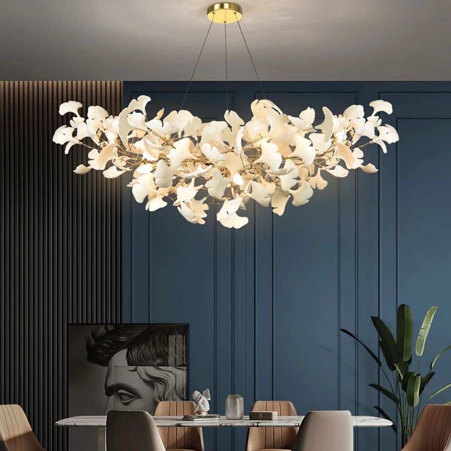 Boat-Shaped Ceramic Ginkgo Leaf Chandelier-MEET LIGHTING