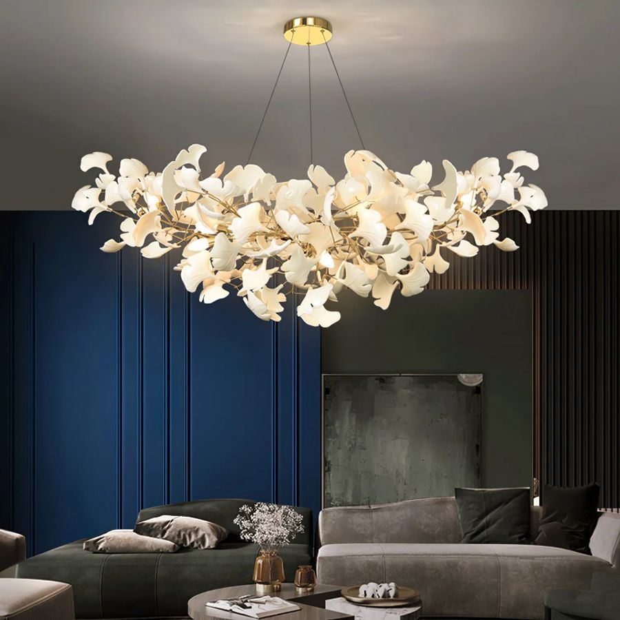 Boat-Shaped Ceramic Ginkgo Leaf Chandelier-MEET LIGHTING