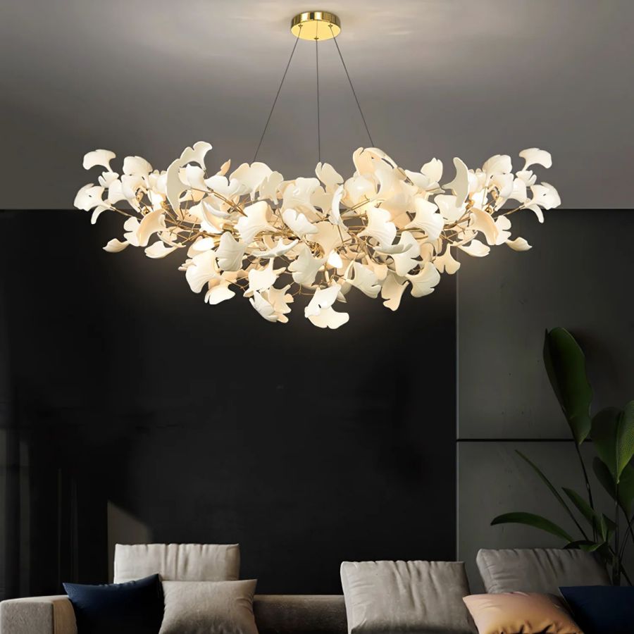 Boat-Shaped Ceramic Ginkgo Leaf Chandelier-MEET LIGHTING