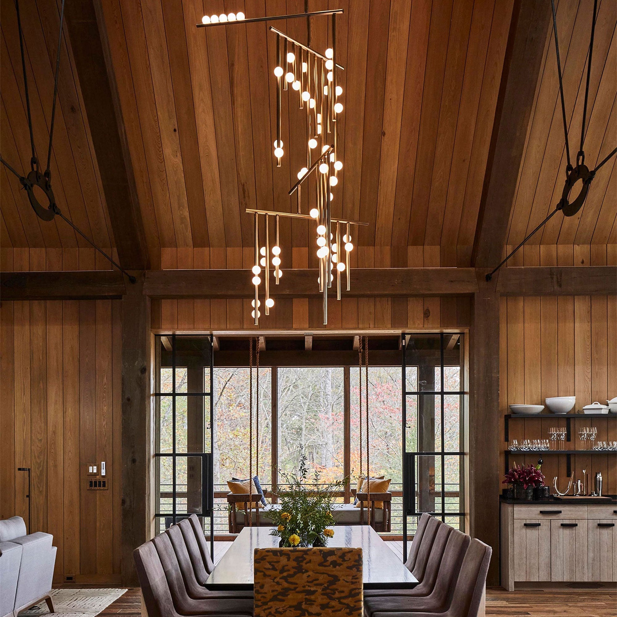 Brass Glass Drop Chandelier-MEET LIGHTING