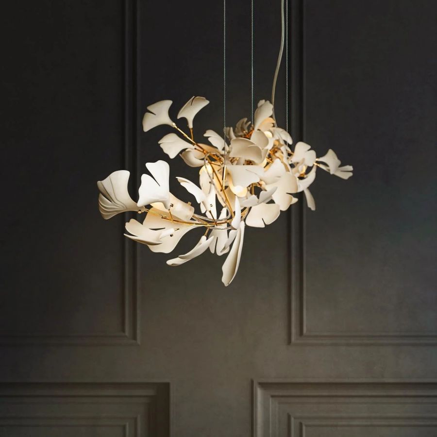 Bustling Ceramic Ginkgo Leaf Chandelier-MEET LIGHTING