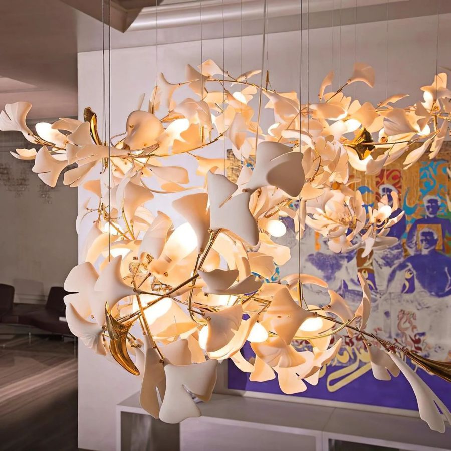 Bustling Ceramic Ginkgo Leaf Chandelier-MEET LIGHTING