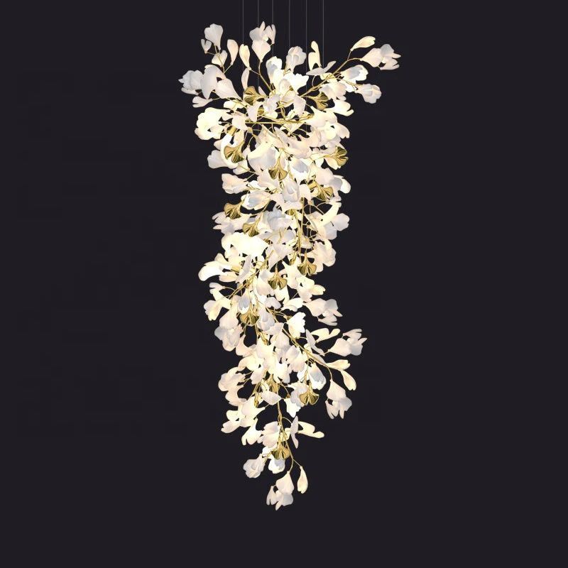 Ceramic Ginkgo Cascading A Branch Chandelier-MEET LIGHTING