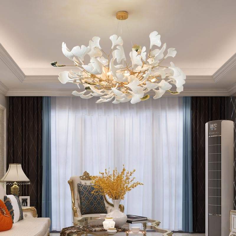 Ceramic Ginkgo Petal Branches-Shaped Chandelier(Round)-MEET LIGHTING