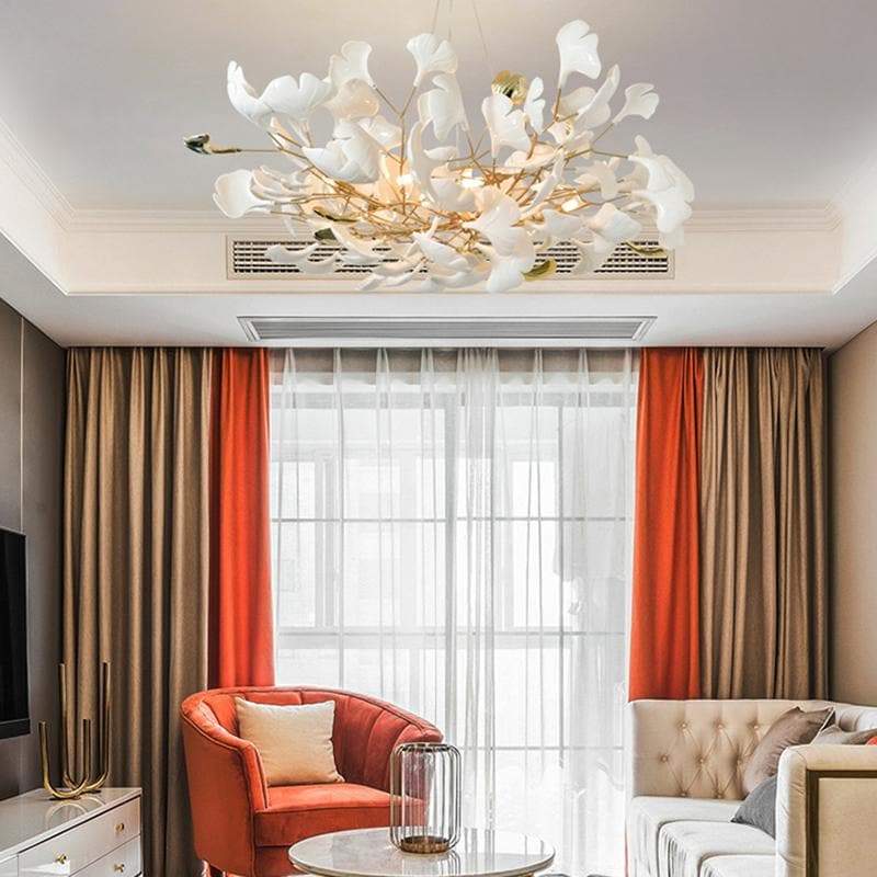 Ceramic Ginkgo Petal Chandelier-MEET LIGHTING