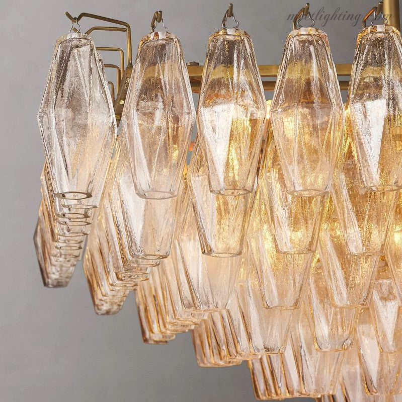 Chara Clear Glass Tiered Rectangular Chandelier 54"-MEET LIGHTING