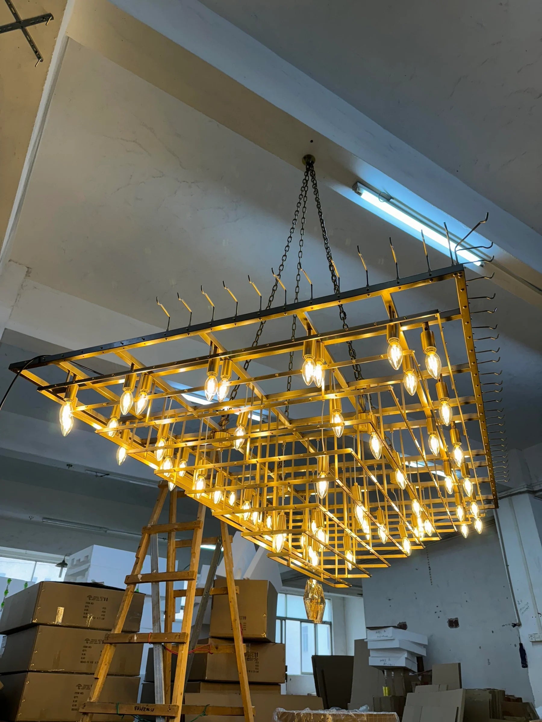 Chiaray Glass Tiered Rectangular Chandelier 74"